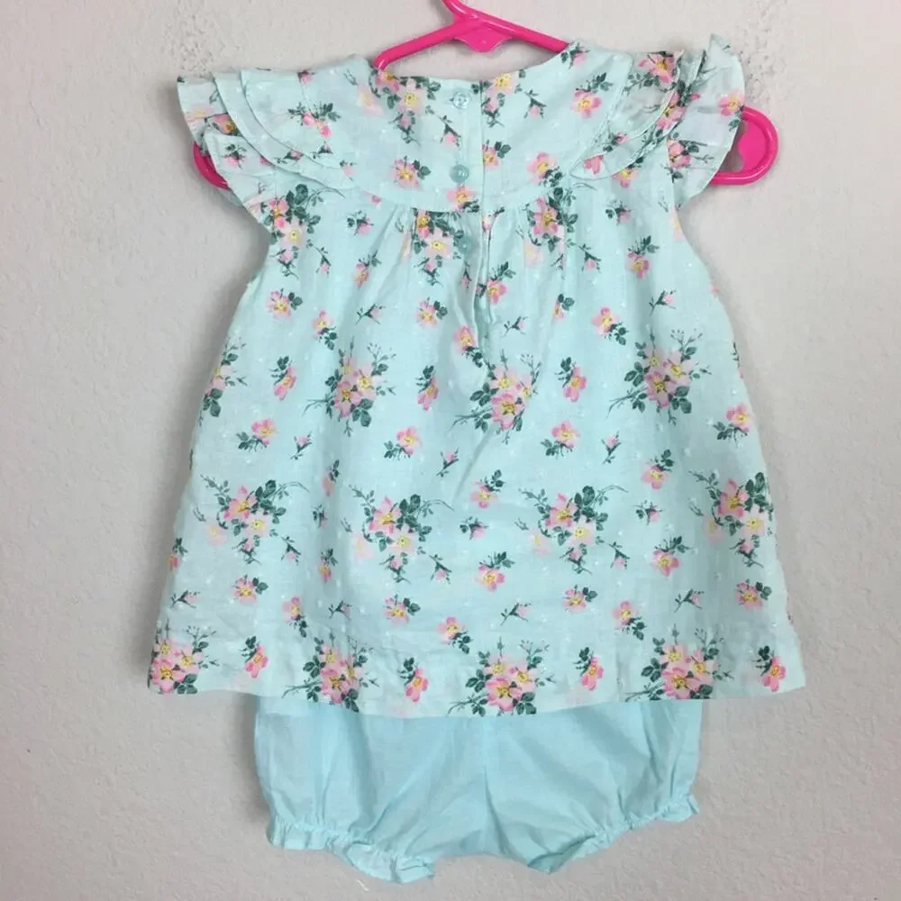 Janie & Jack Green Floral Layered Romper 12 to 18 Months